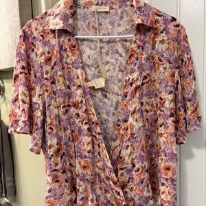 Women’s v-neck, side tie blouse, bell sleeves